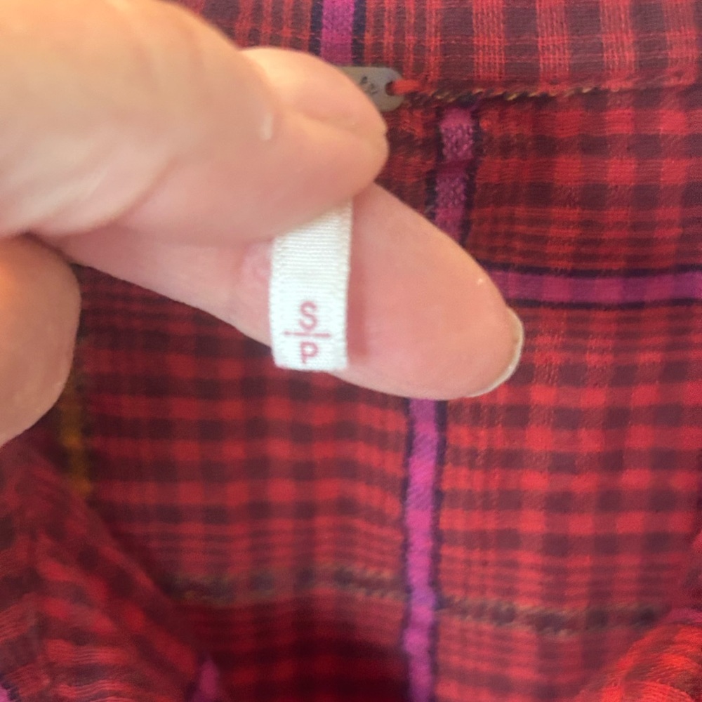 Free People Break My Stride Plaid Button Down Shirt, Red, Metallic Stripe Small - Picture 3 of 8